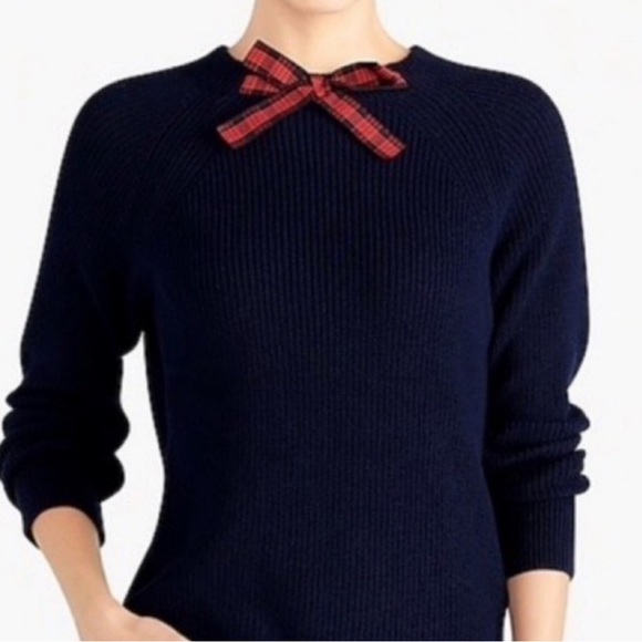 J. Crew Sweaters - J Crew Navy Blue Sweater with Red Bow Accent